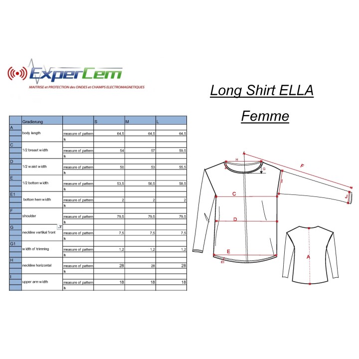 Long shirt ELLA femme anti-ondes gris argent